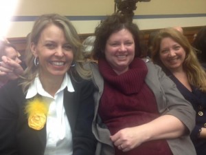 Jen Larson of the Canary Party, Kim Mack Rosenberg and Lisa Colin of EBCALA!